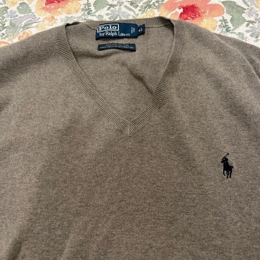 Vintage Polo Ralph Lauren Pima Cotton Sweater Vest Mens XL Gray V Neck Classic